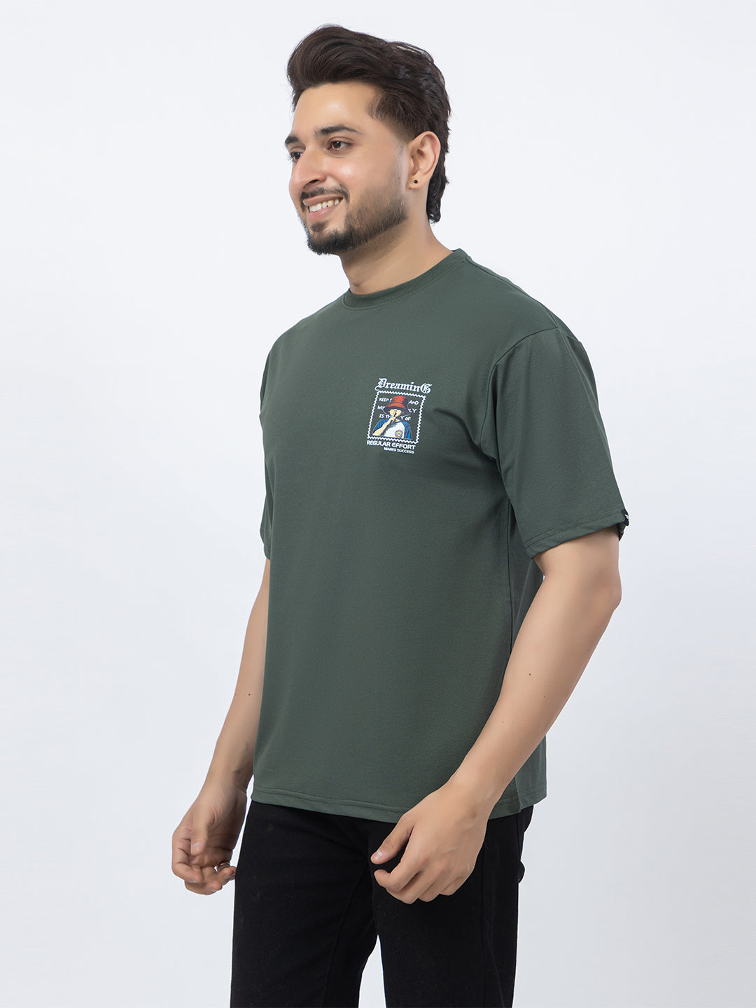 Men Oversized/Drop Shoulder Printed T-Shirt - Olive
