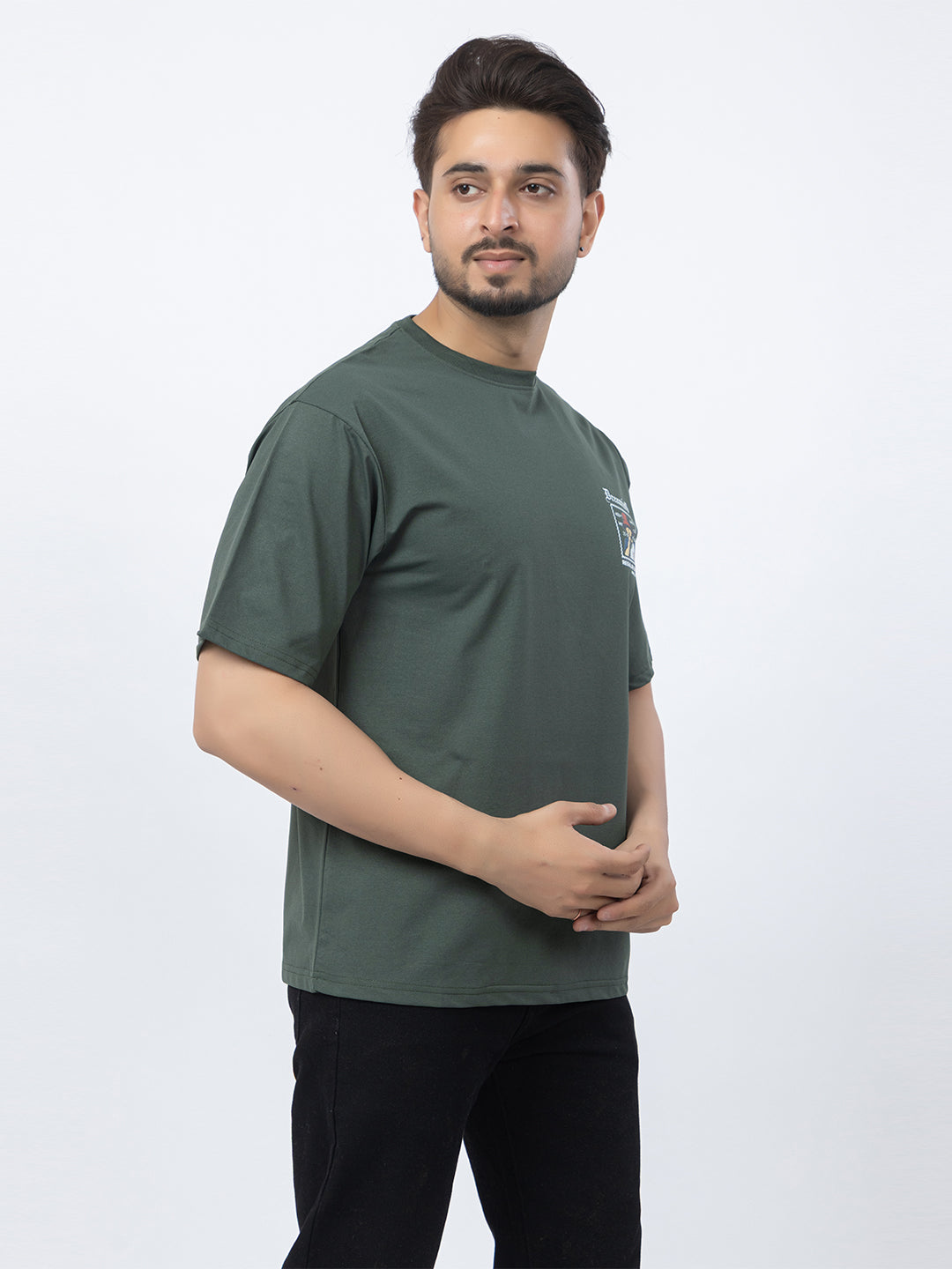 Men Oversized/Drop Shoulder Printed T-Shirt - Olive