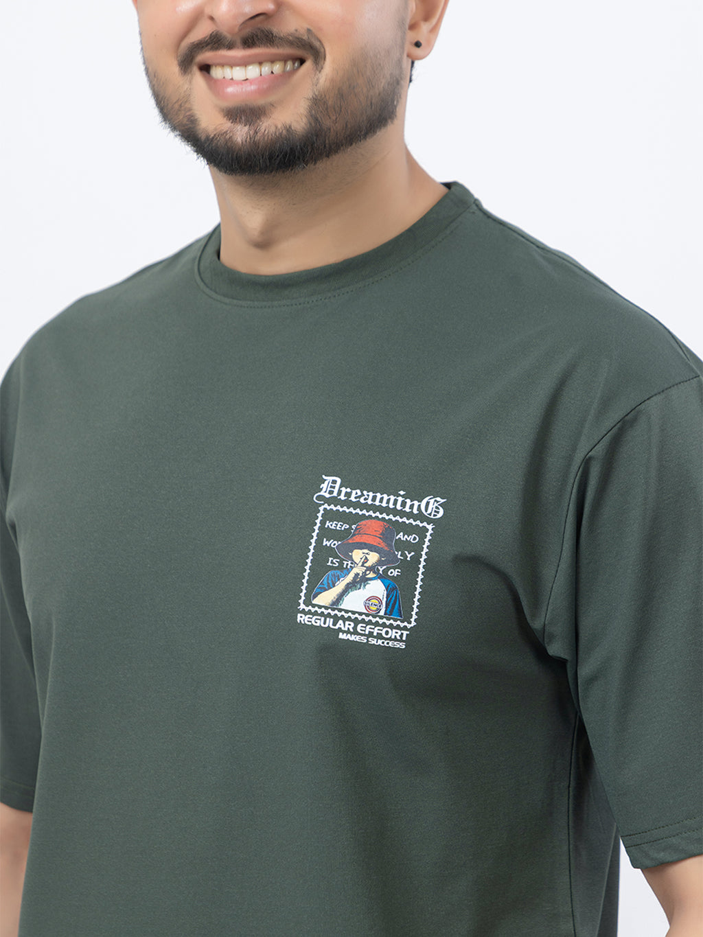 Men Oversized/Drop Shoulder Printed T-Shirt - Olive