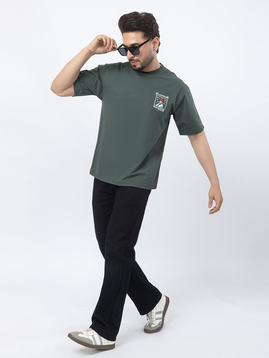 Men Oversized/Drop Shoulder Printed T-Shirt - Olive