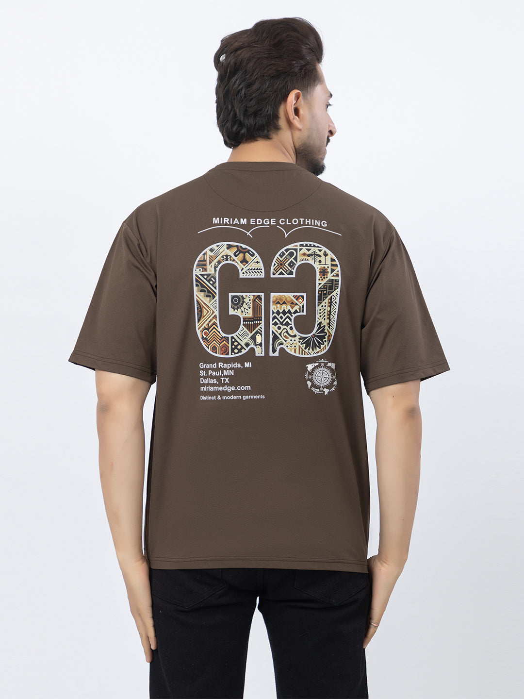 Men Oversized/Drop Shoulder Printed T-Shirt - Brown