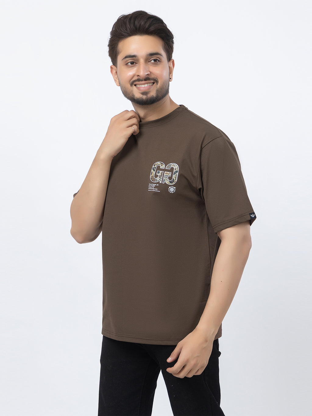 Men Oversized/Drop Shoulder Printed T-Shirt - Brown