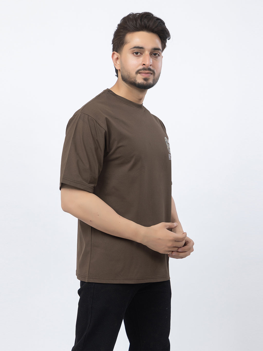Men Oversized/Drop Shoulder Printed T-Shirt - Brown