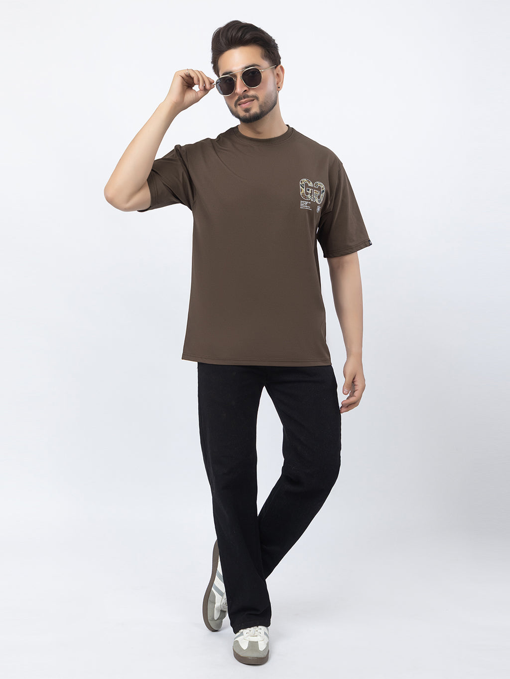 Men Oversized/Drop Shoulder Printed T-Shirt - Brown