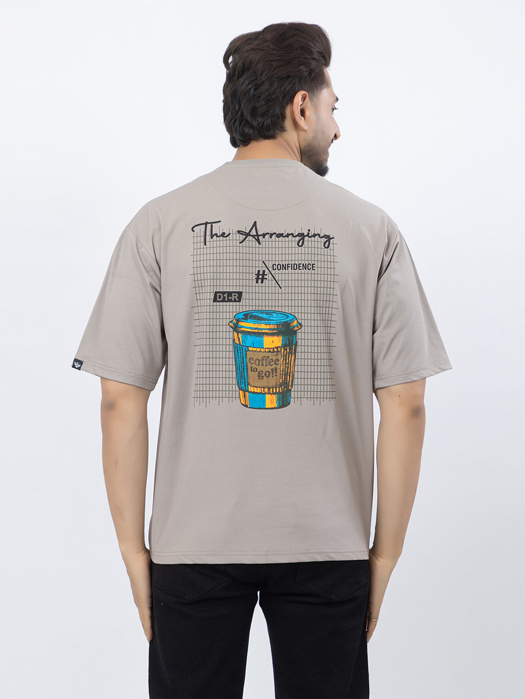 Men Oversized/Drop Shoulder Printed T-Shirt - Light Grey