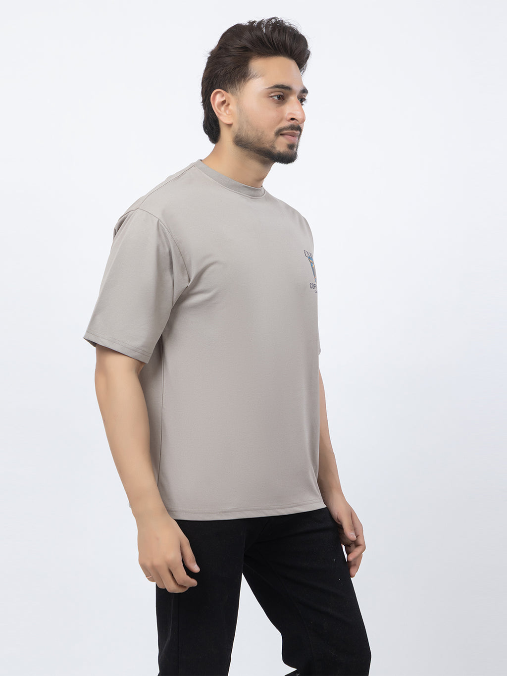 Men Oversized/Drop Shoulder Printed T-Shirt - Light Grey