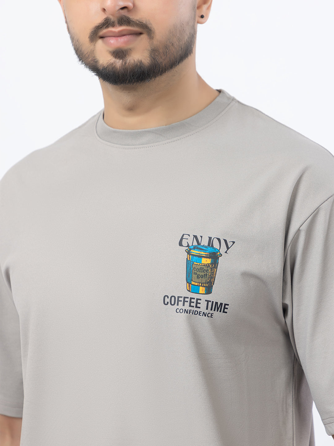 Men Oversized/Drop Shoulder Printed T-Shirt - Light Grey