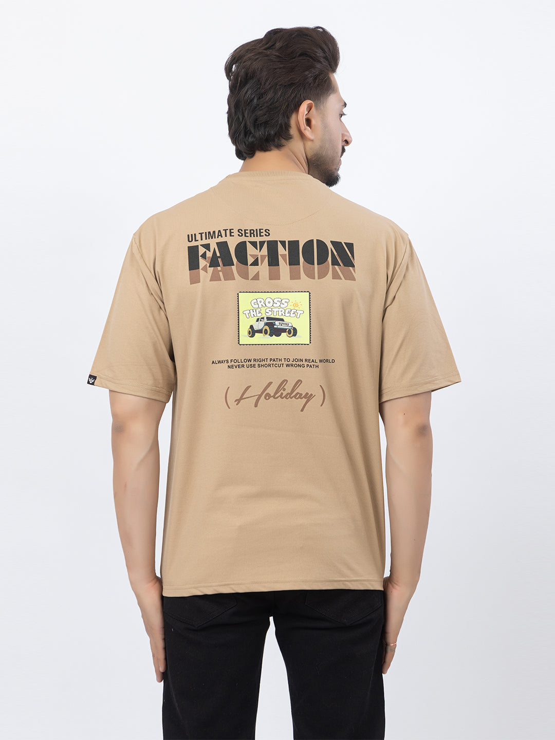 Men Oversized/Drop Shoulder Printed T-Shirt - Beige