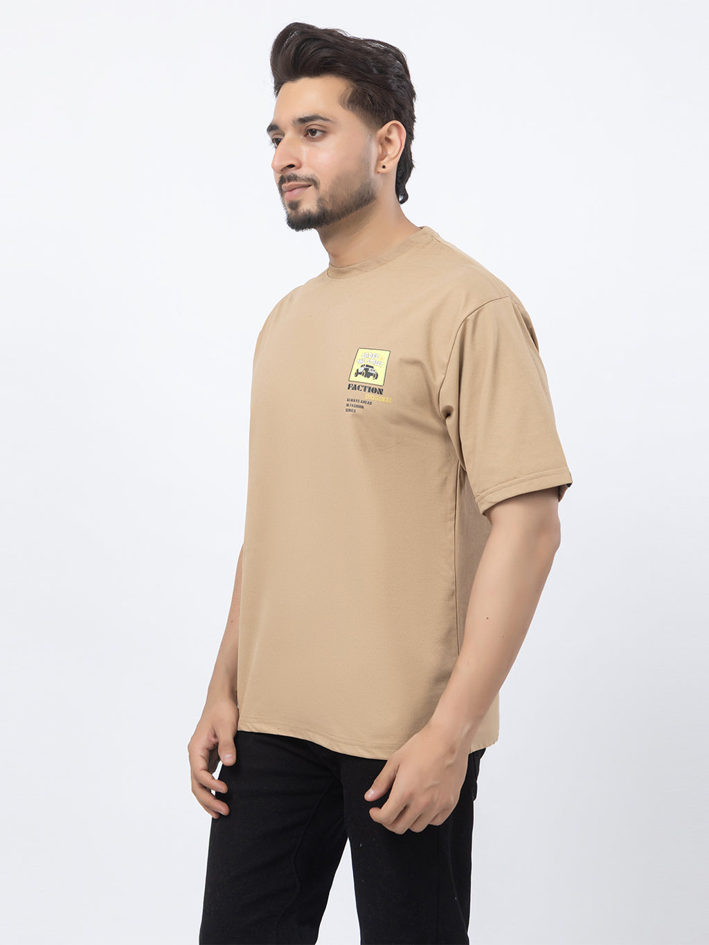 Men Oversized/Drop Shoulder Printed T-Shirt - Beige