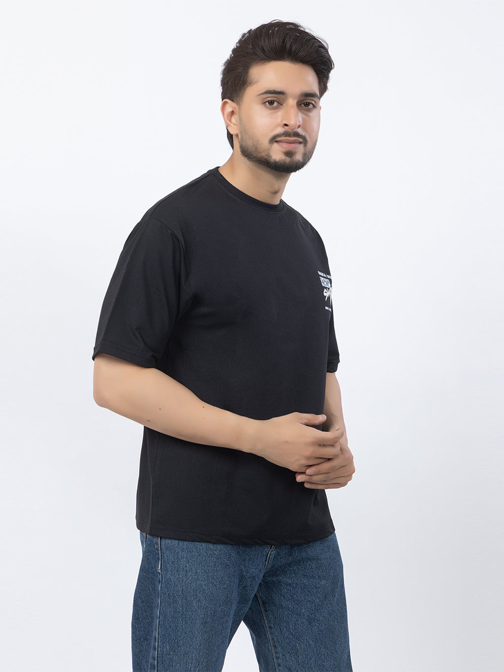 Men Oversized/Drop Shoulder Printed T-Shirt - Black