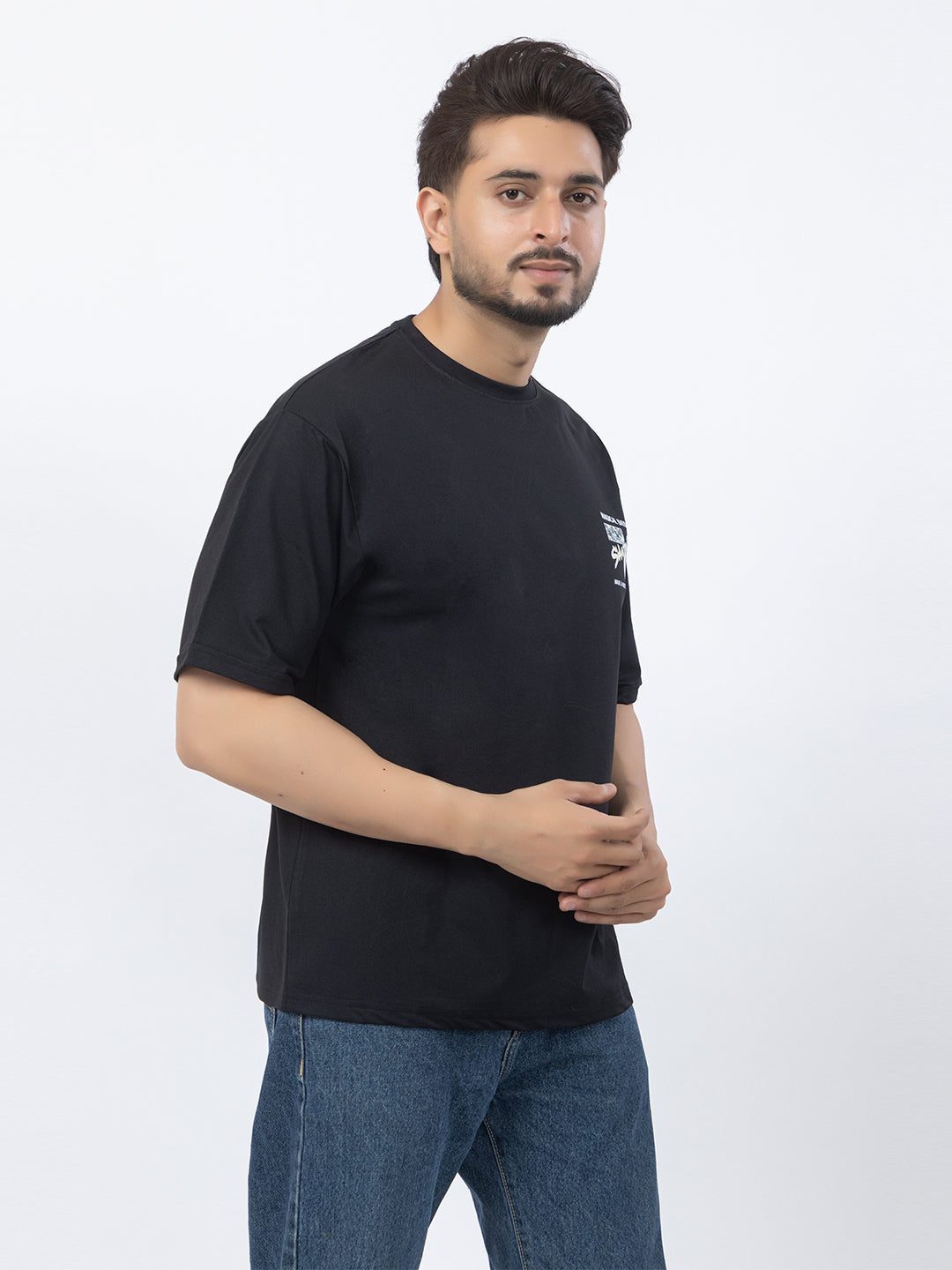 Men Oversized/Drop Shoulder Printed T-Shirt - Black