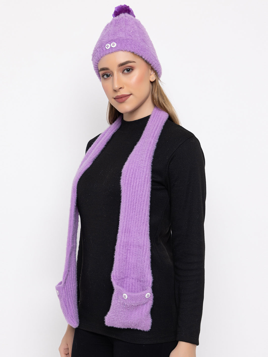 Woolen Pocket Muffler Cap for Women- Purple | AMOLDO