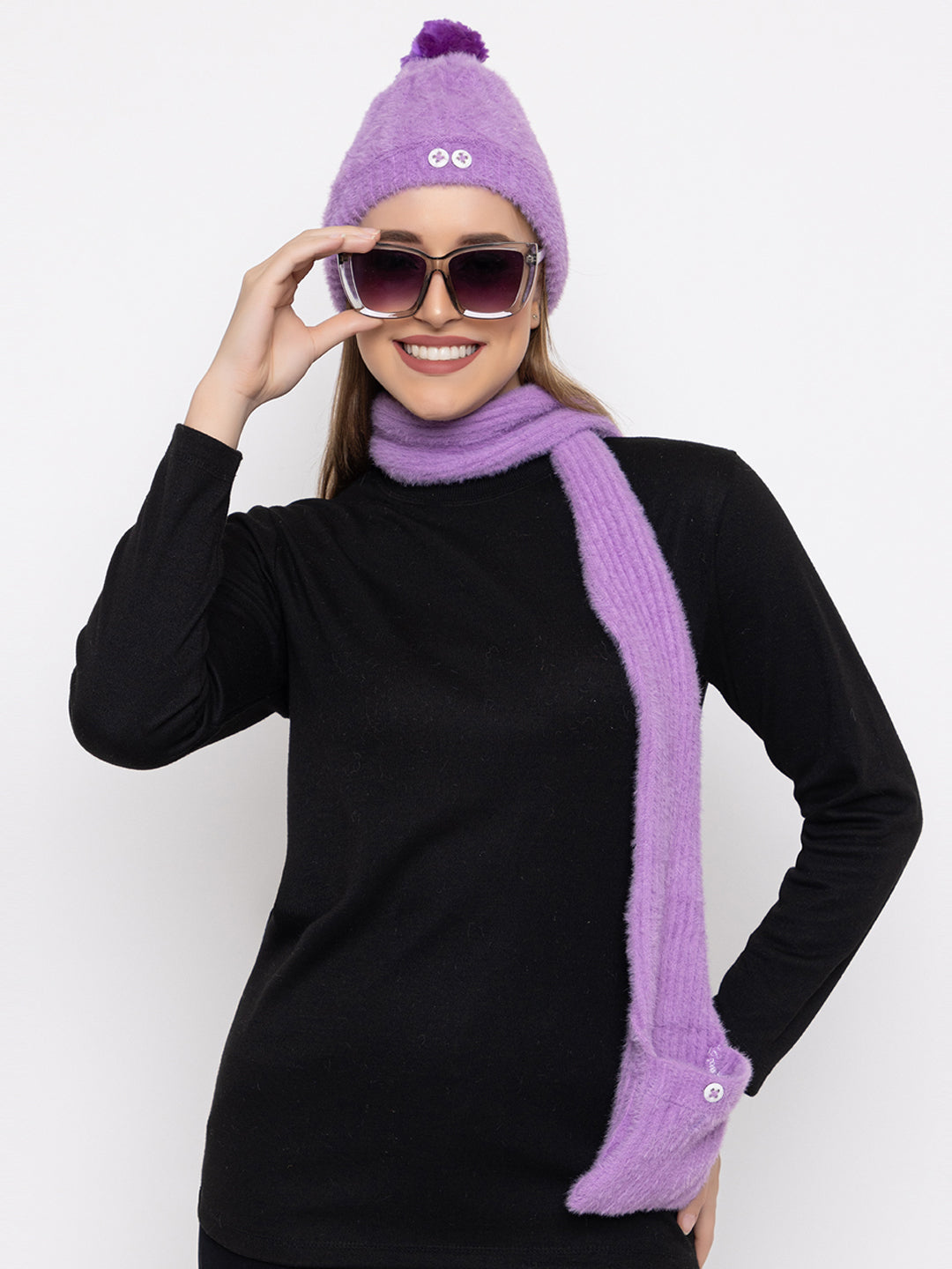 Woolen Pocket Muffler Cap for Women- Purple | AMOLDO