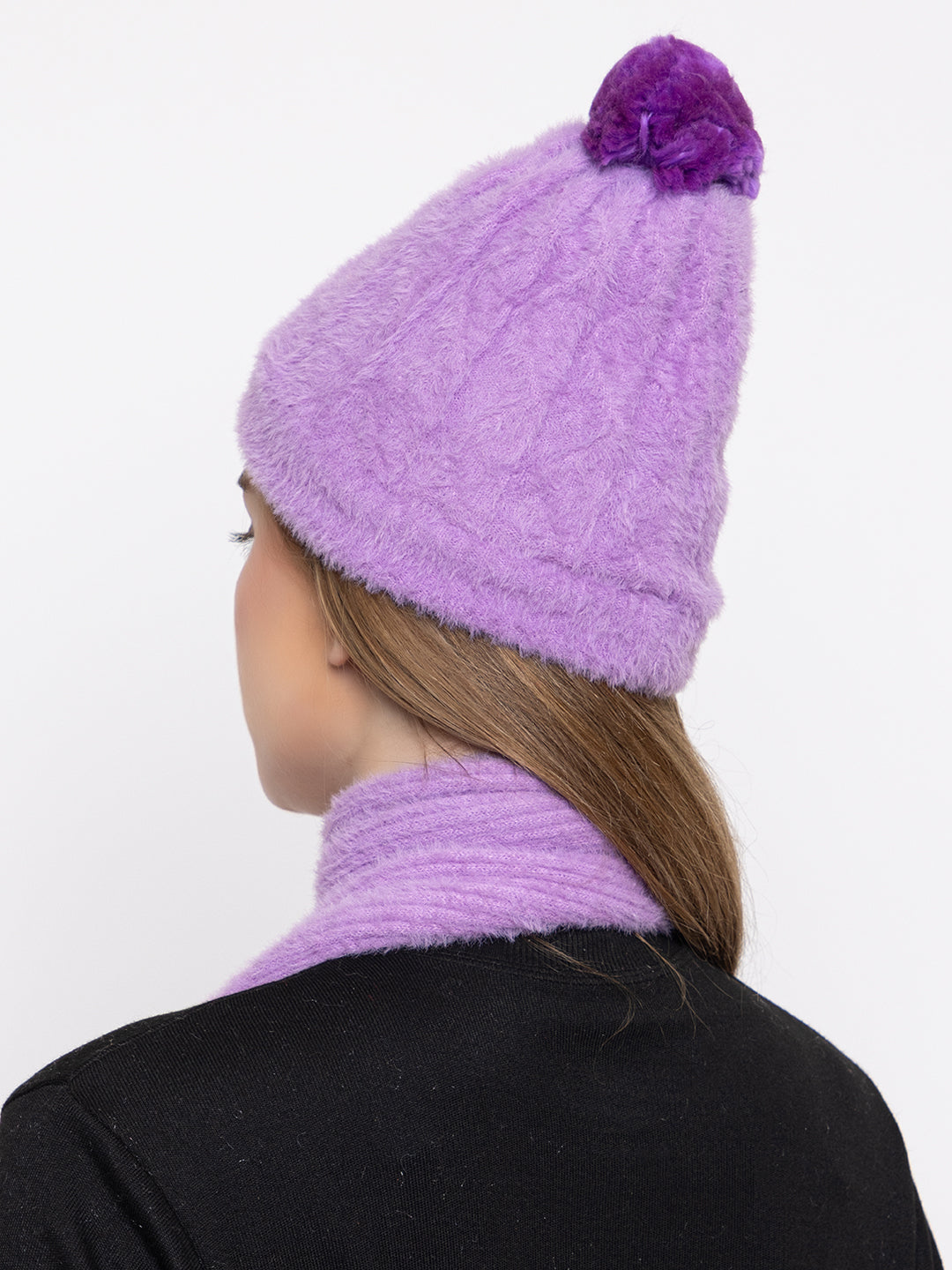 Woolen Pocket Muffler Cap for Women- Purple | AMOLDO