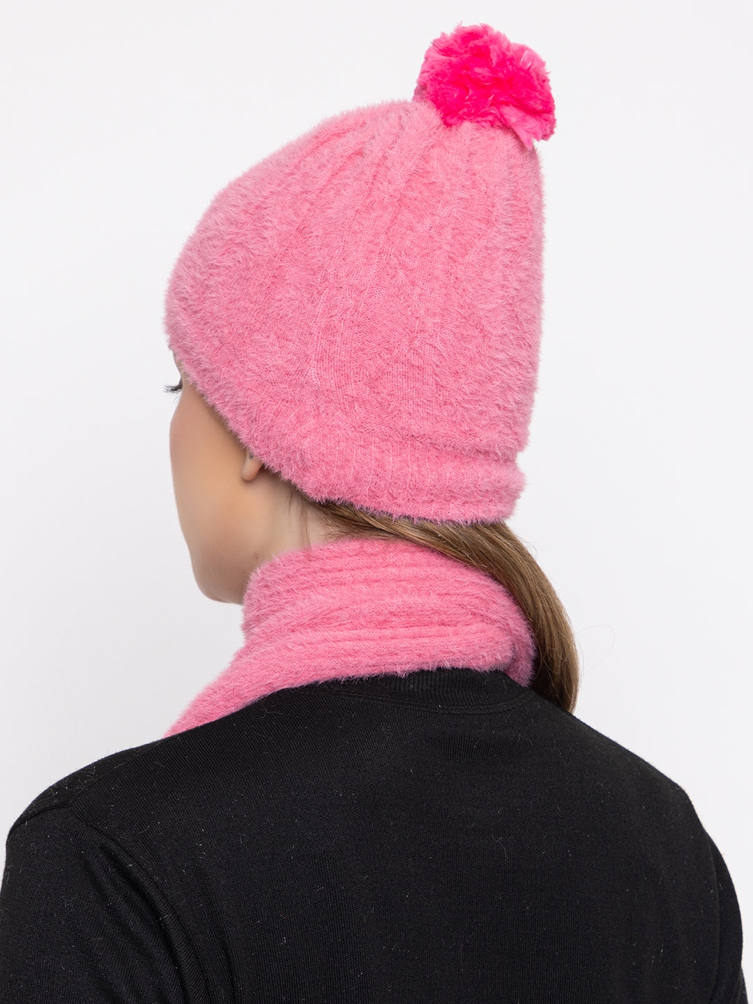 Woolen Pocket Muffler Cap for Women- Pink | AMOLDO