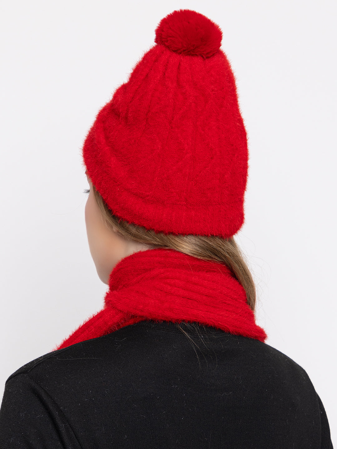 Woolen Pocket Muffler Cap for Women- Red | AMOLDO