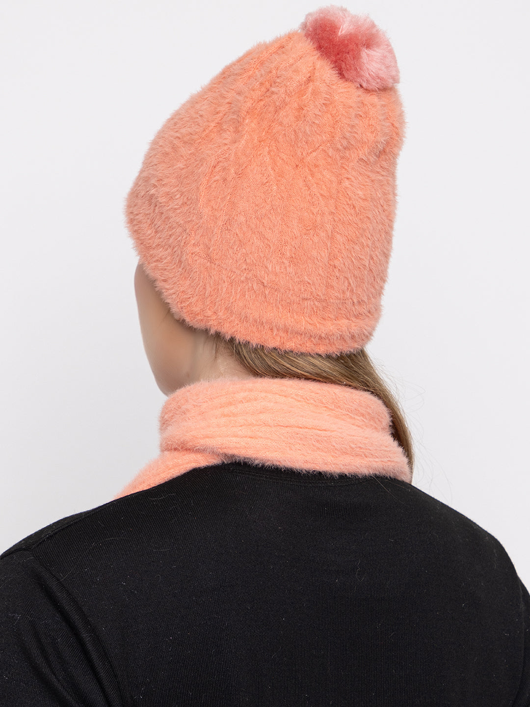 Woolen Pocket Muffler Cap for Women- Peach | AMOLDO