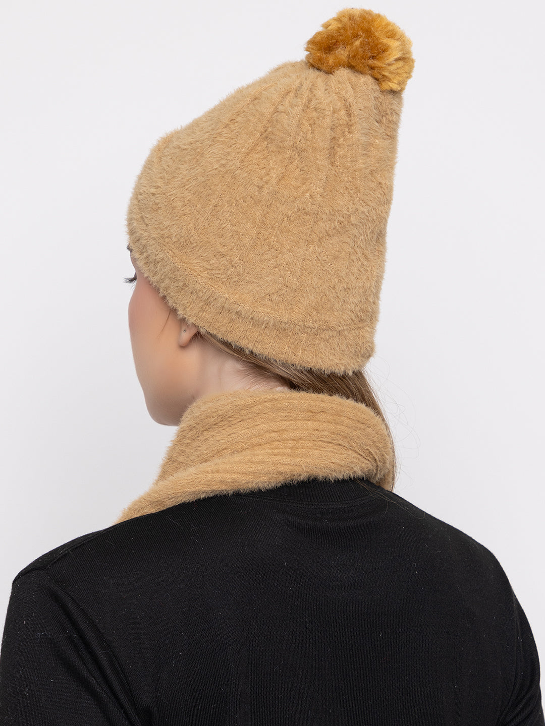 Woolen Pocket Muffler Cap for Women- Beige | AMOLDO