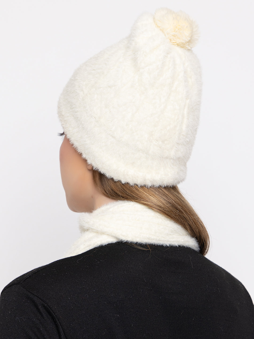 Woolen Pocket Muffler Cap for Women- Cream | AMOLDO