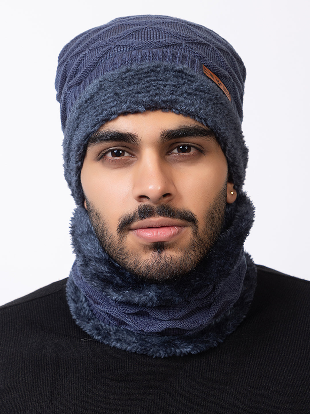 dark grey beanie neck set with gloves double