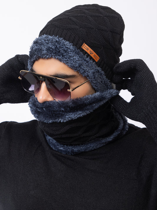 black beanie neck set with gloves double