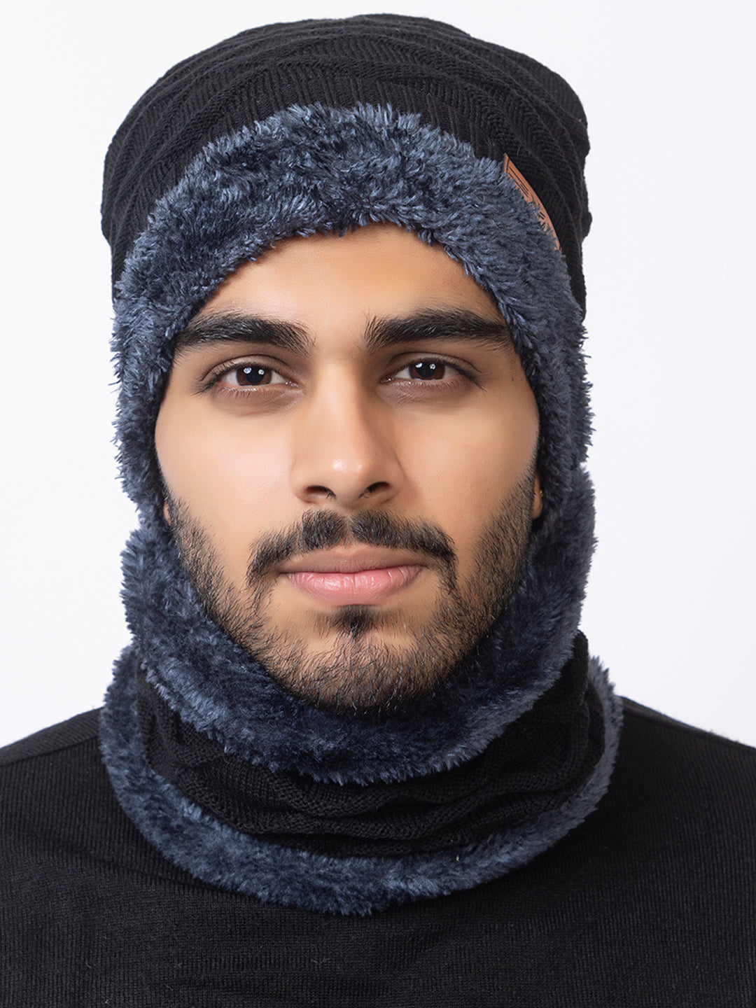 black beanie neck set with gloves double