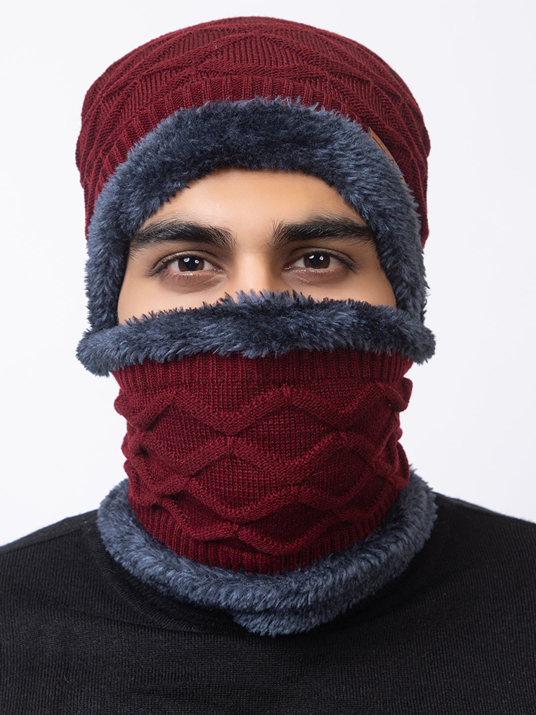 maroon beanie neck set 