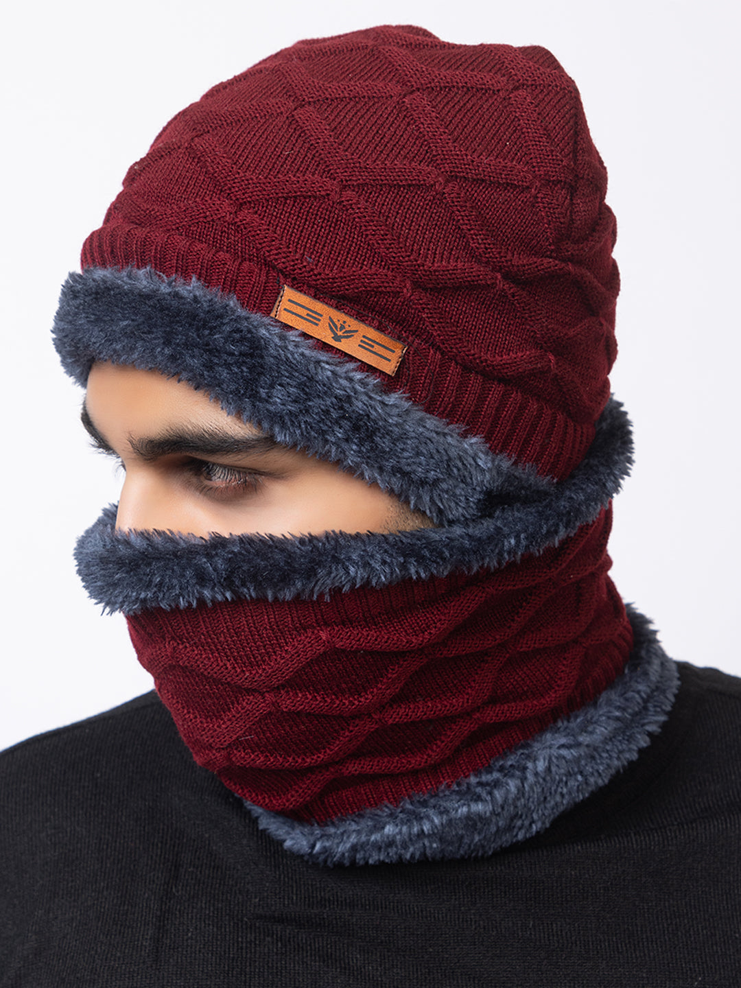 maroon beanie neck set 