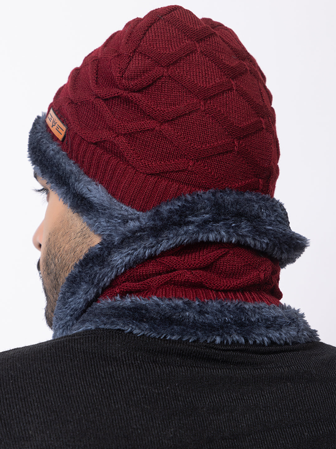 maroon beanie neck set with gloves double