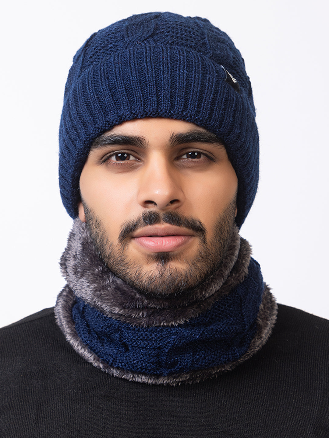 navy beanie neck set with gloves