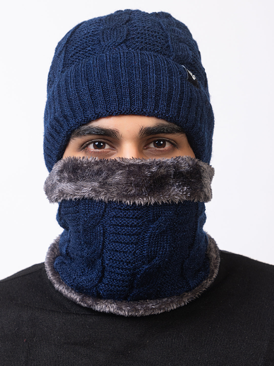 navy beanie neck set