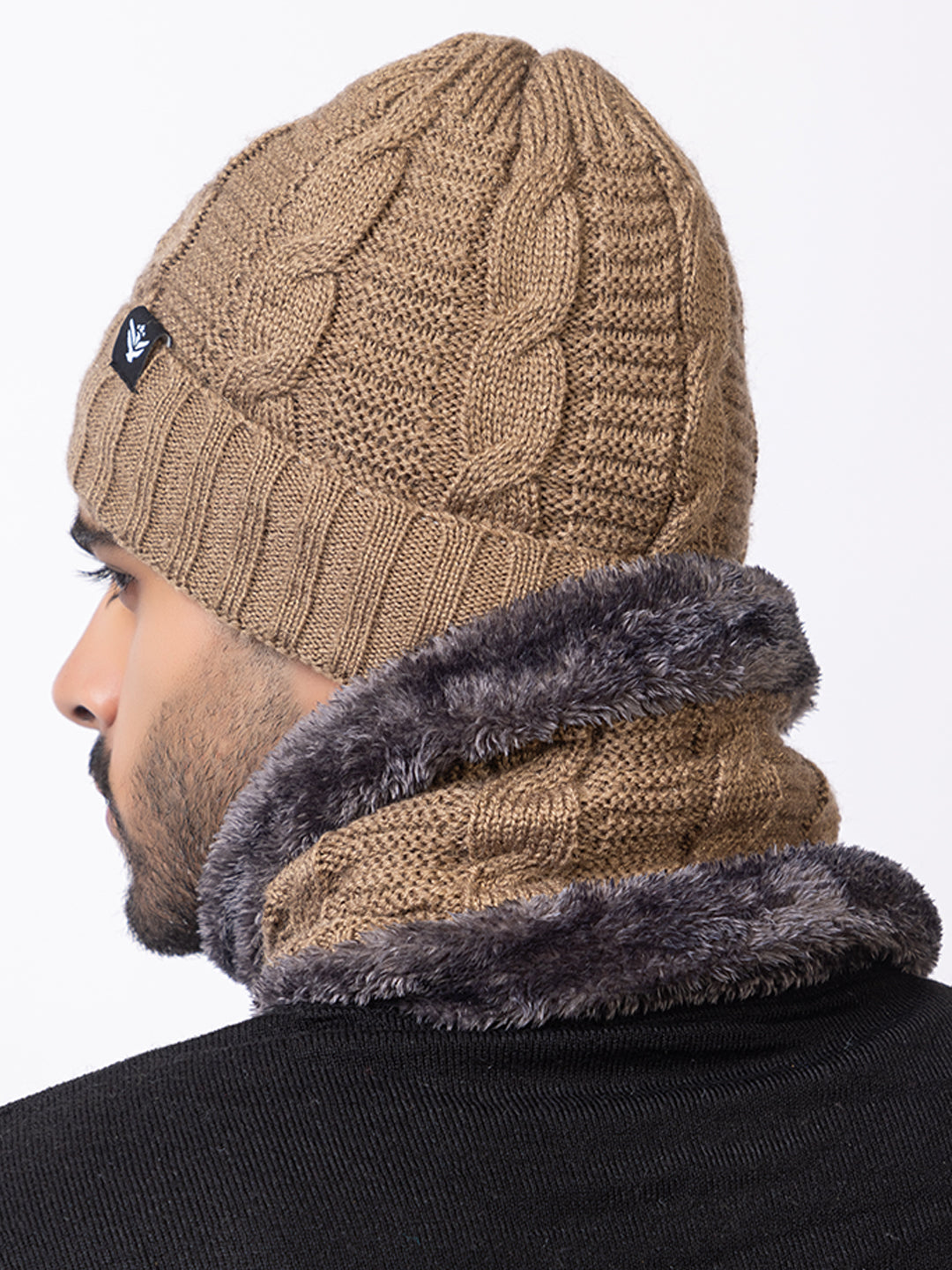 beige beanie neck set