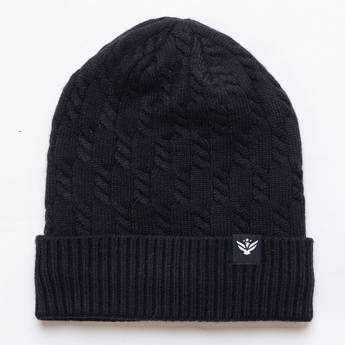 Unisex Black Winter Wool Cap | Warm Soft Stretch Beanie with Braid Design