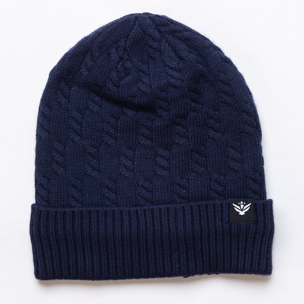 Unisex Dark Blue Winter Wool Cap | Warm Soft Stretch Beanie with Braid Design