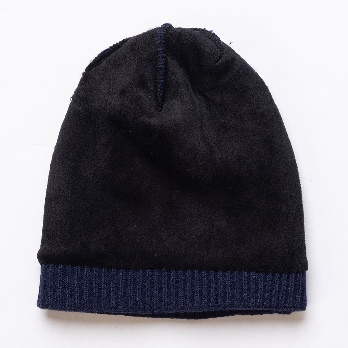 Unisex Dark Blue Winter Wool Cap | Warm Soft Stretch Beanie with Braid Design