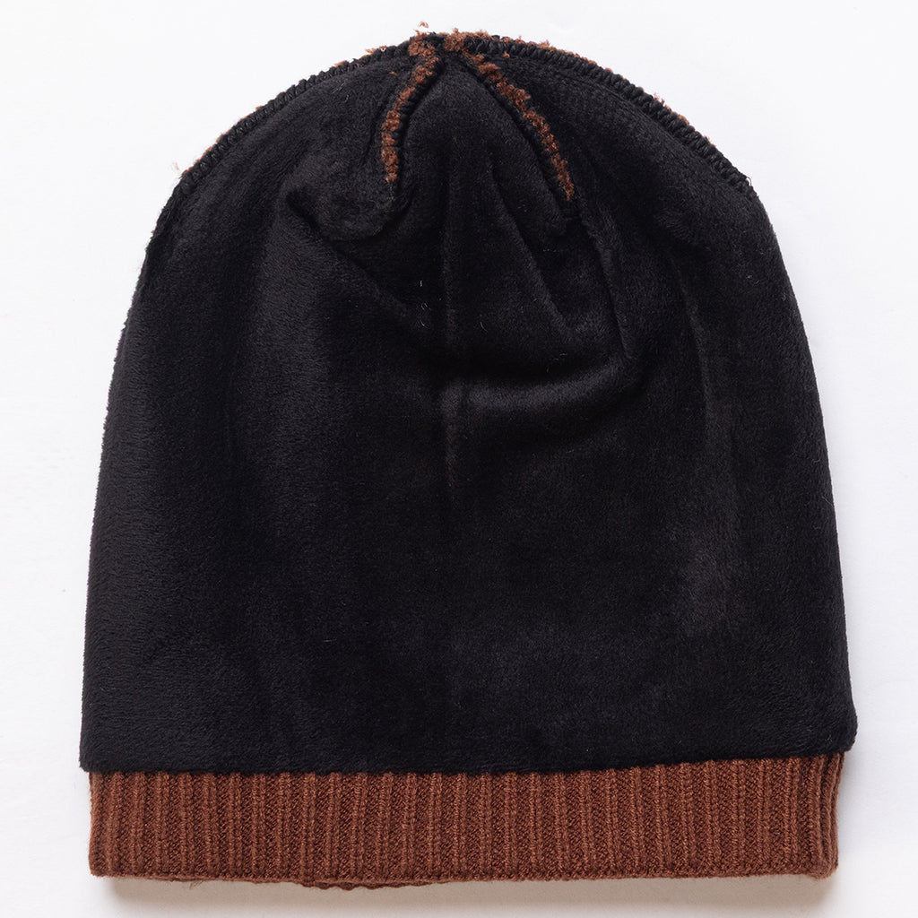 Unisex Brown Winter Wool Cap | Warm Soft Stretch Beanie with Braid Design
