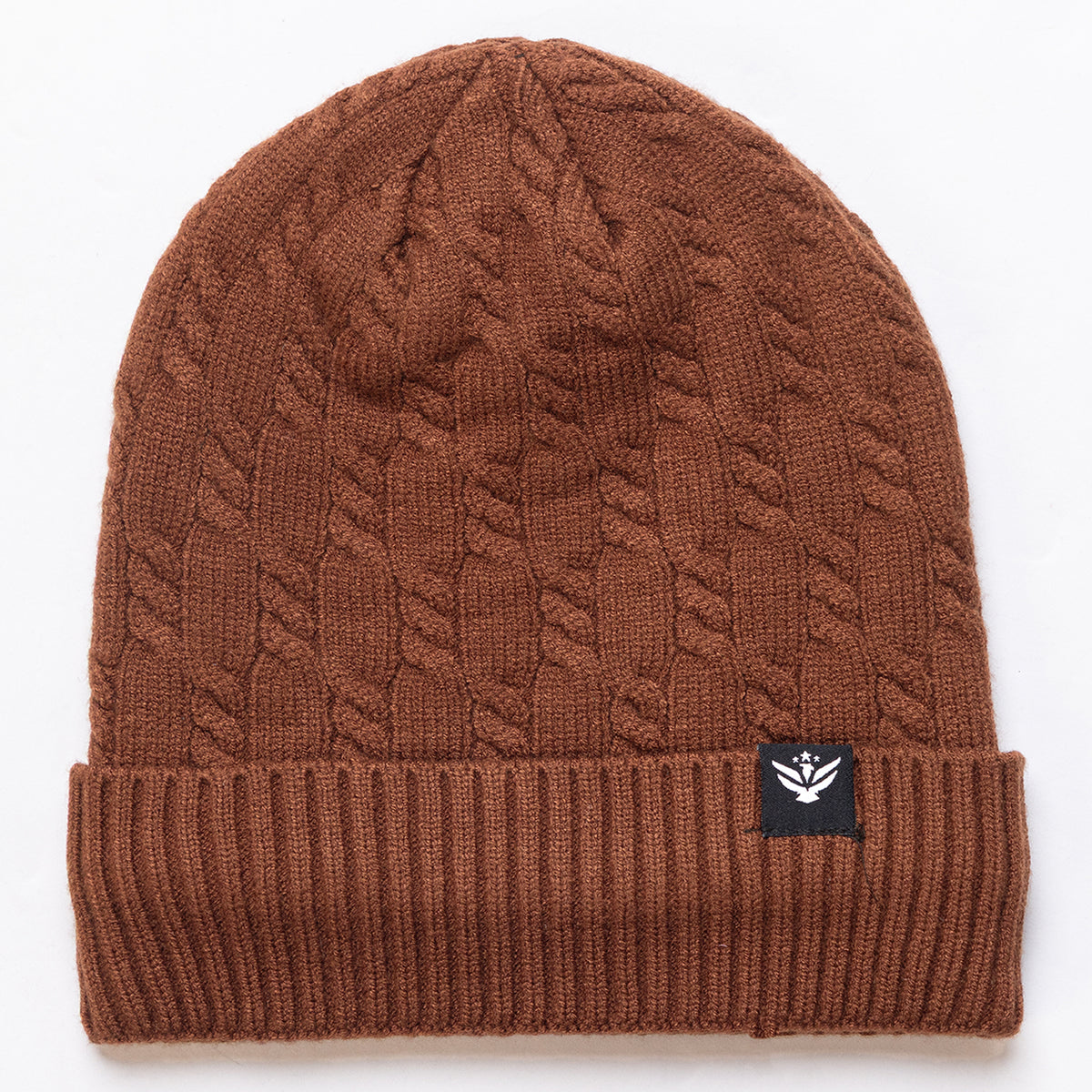 Unisex Brown Winter Wool Cap | Warm Soft Stretch Beanie with Braid Design