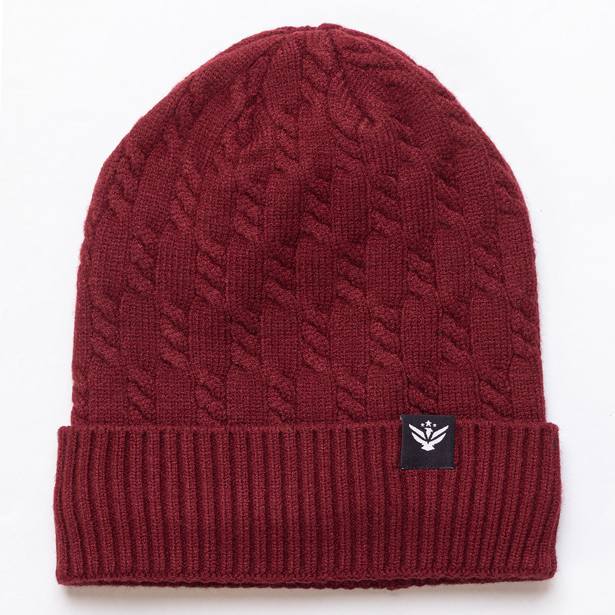 Unisex Maroon Winter Wool Cap | Warm Soft Stretch Beanie with Braid Design