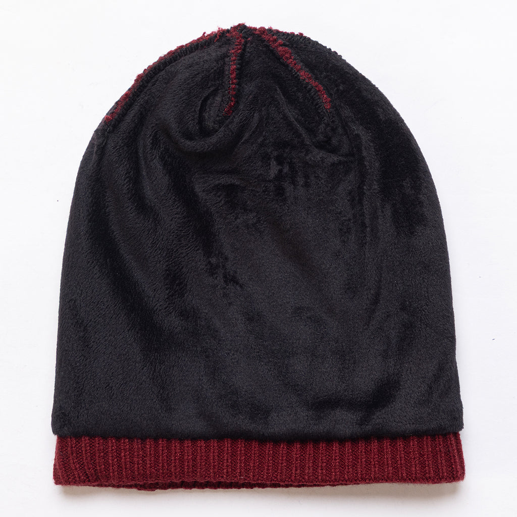 Unisex Maroon Winter Wool Cap | Warm Soft Stretch Beanie with Braid Design