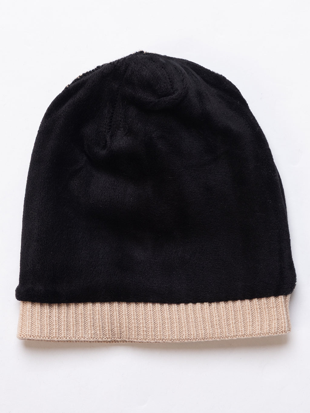 Unisex Beige Winter Wool Cap | Warm Soft Stretch Beanie with Braid Design