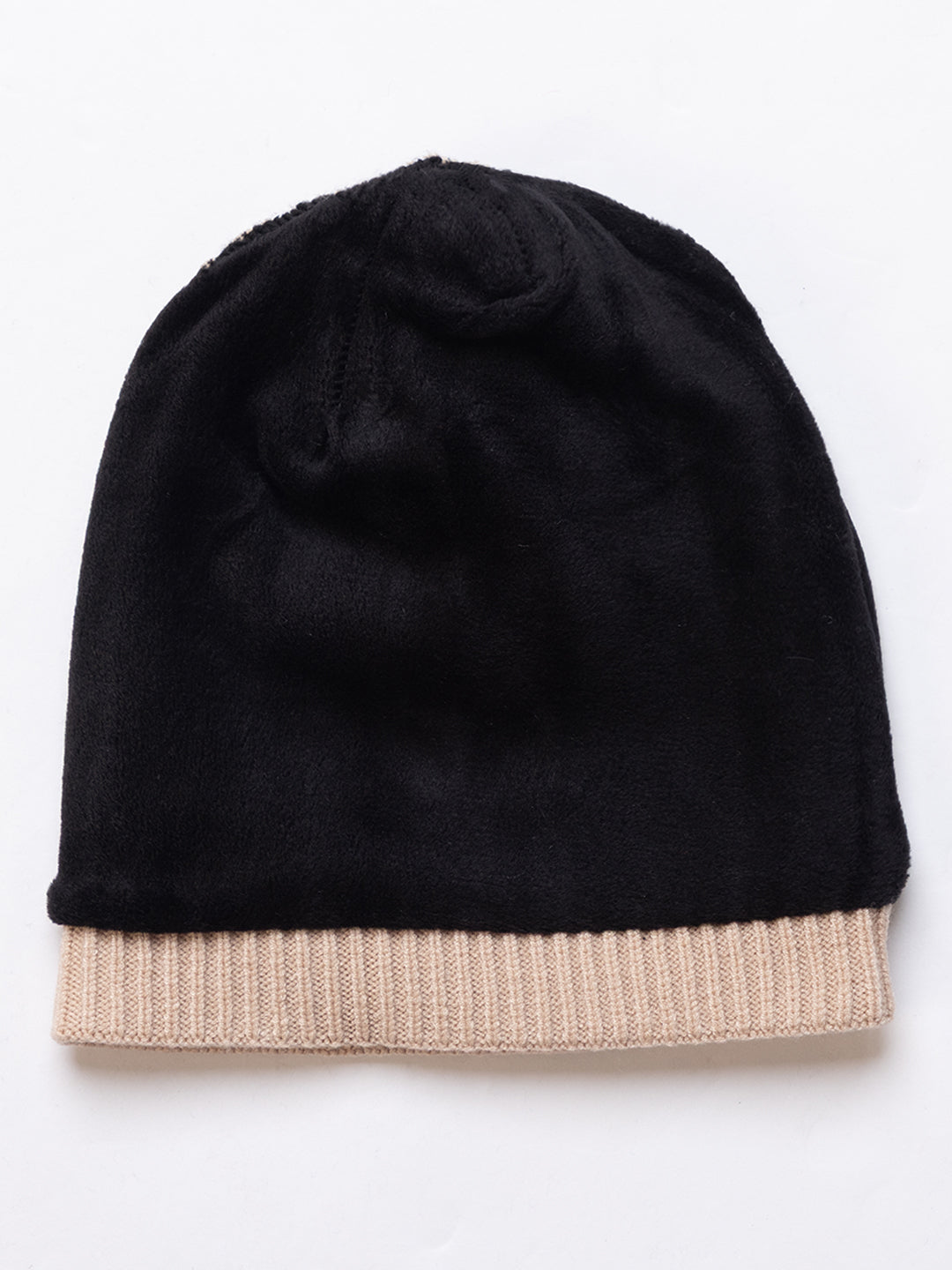 Unisex Beige Winter Wool Cap | Warm Soft Stretch Beanie with Braid Design