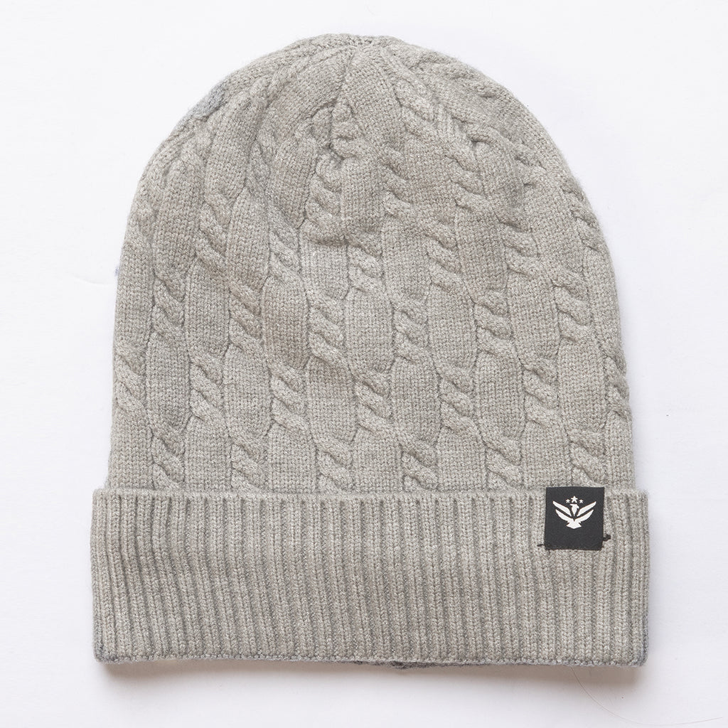 Unisex Grey Winter Wool Cap | Warm Soft Stretch Beanie with Braid Design