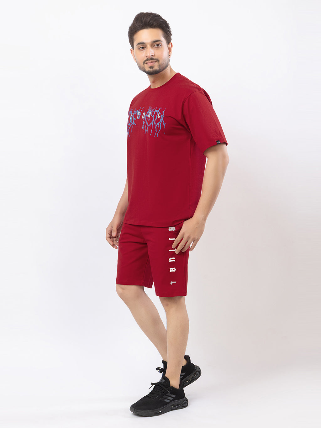 Men's Oversized Round Neck Printed Co-ord Set - Red