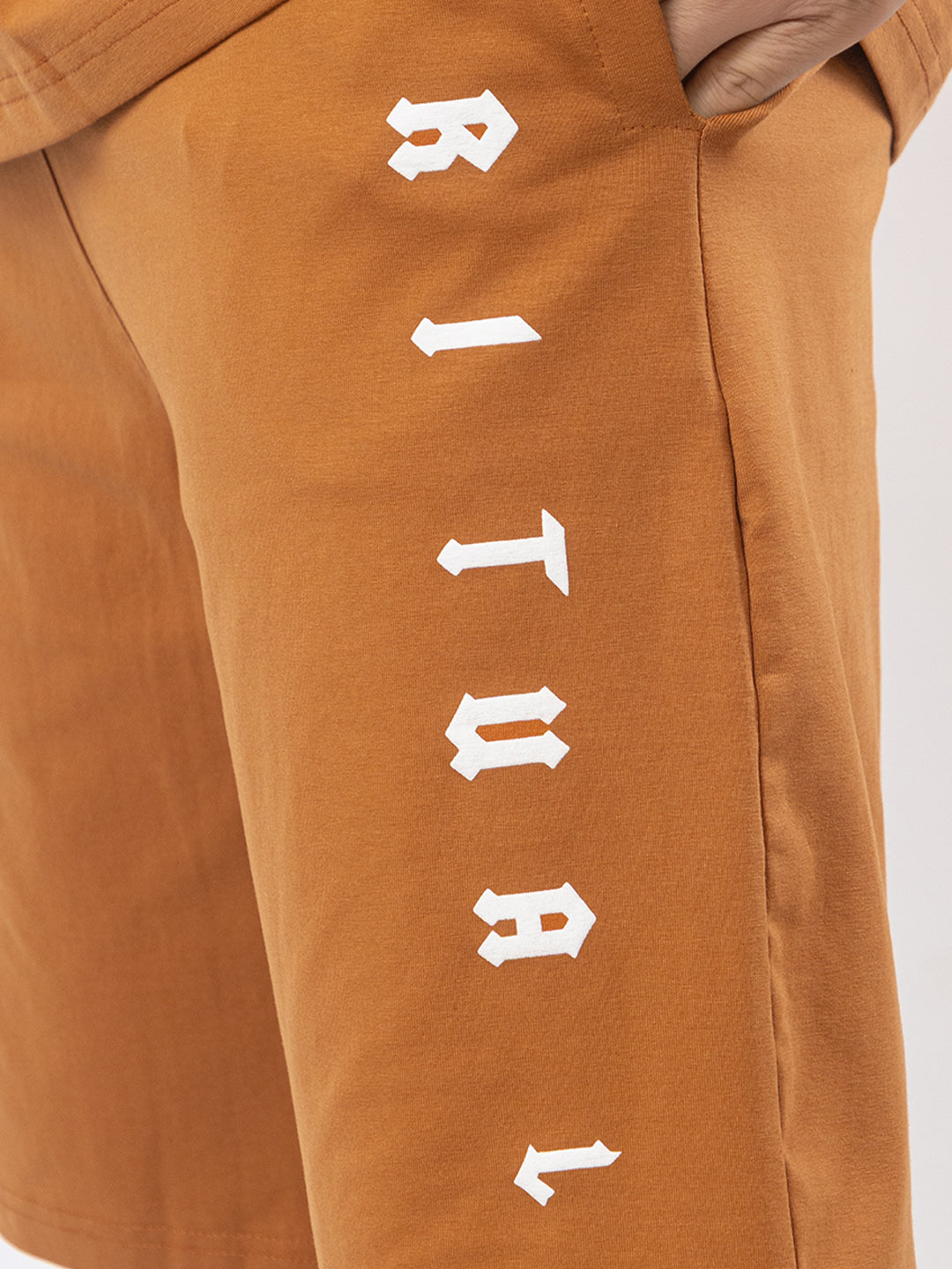 Men's Oversized Round Neck Printed Co-ord Set - Rust