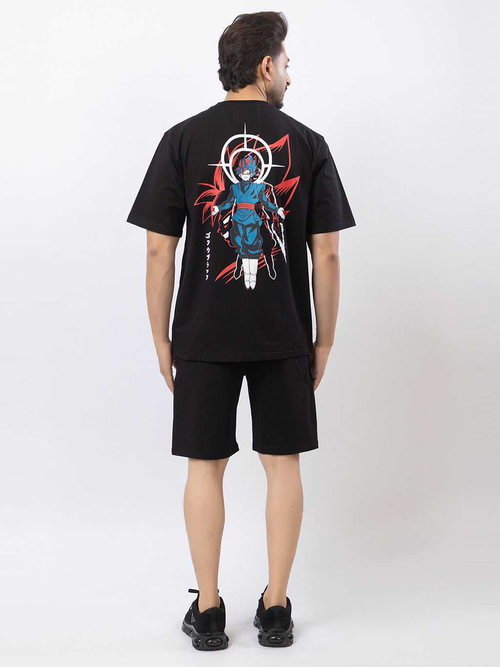 Men's Oversized Round Neck Printed Co-ord Set - Black