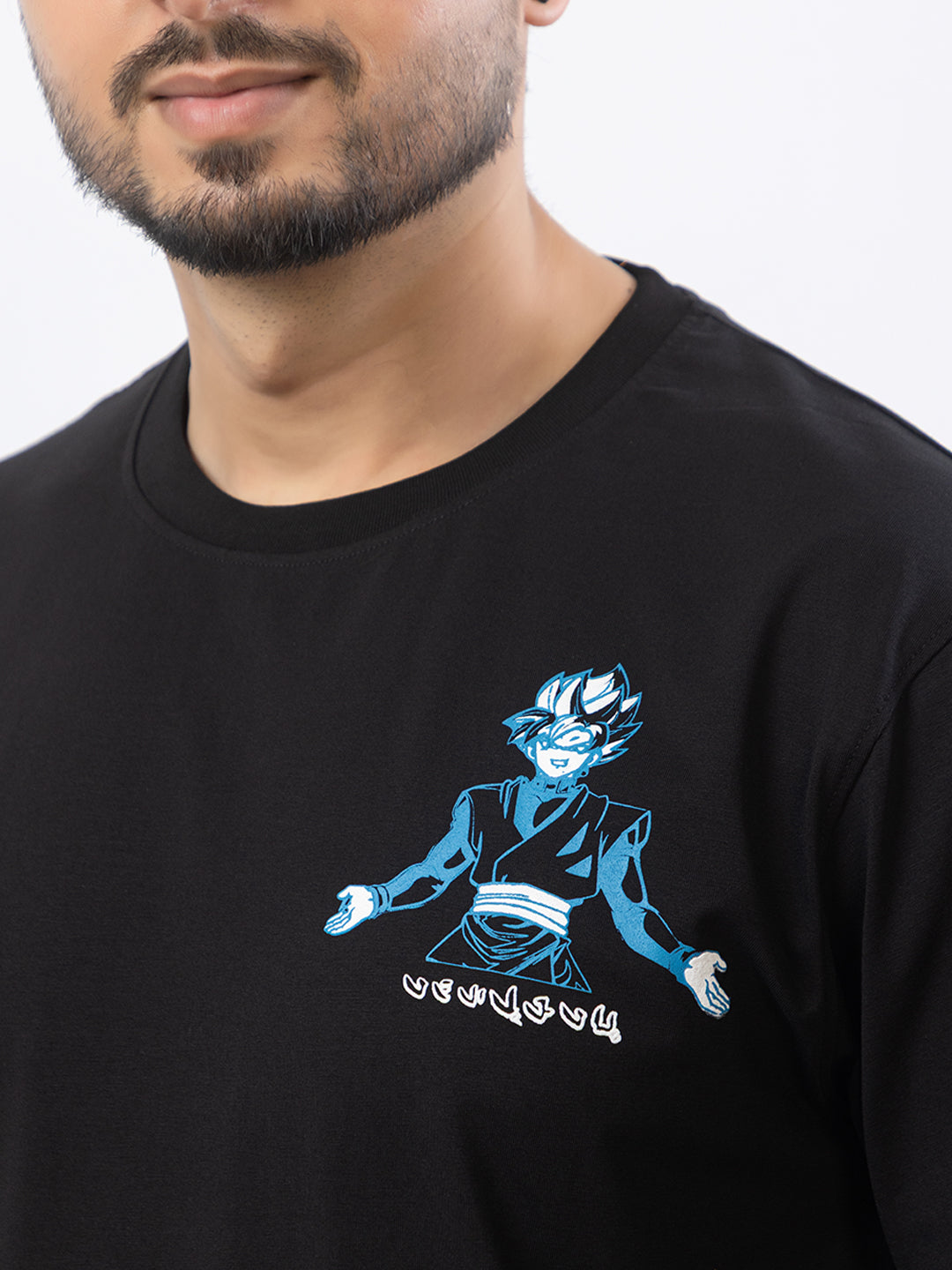 Men's Oversized Round Neck Printed Co-ord Set - Black