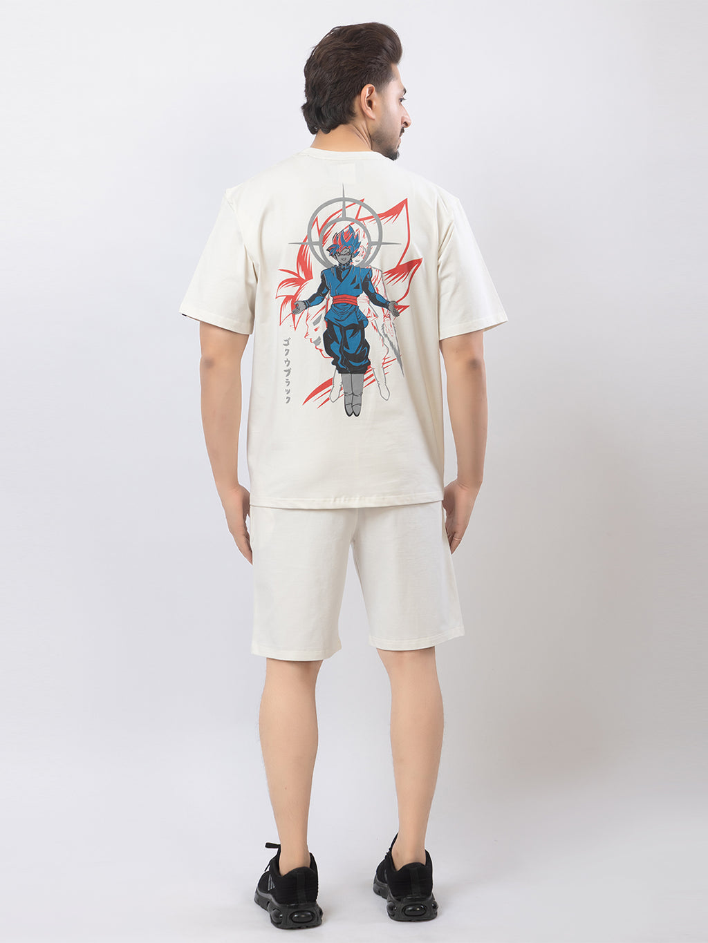 Men's Oversized Round Neck Printed Co-ord Set - White