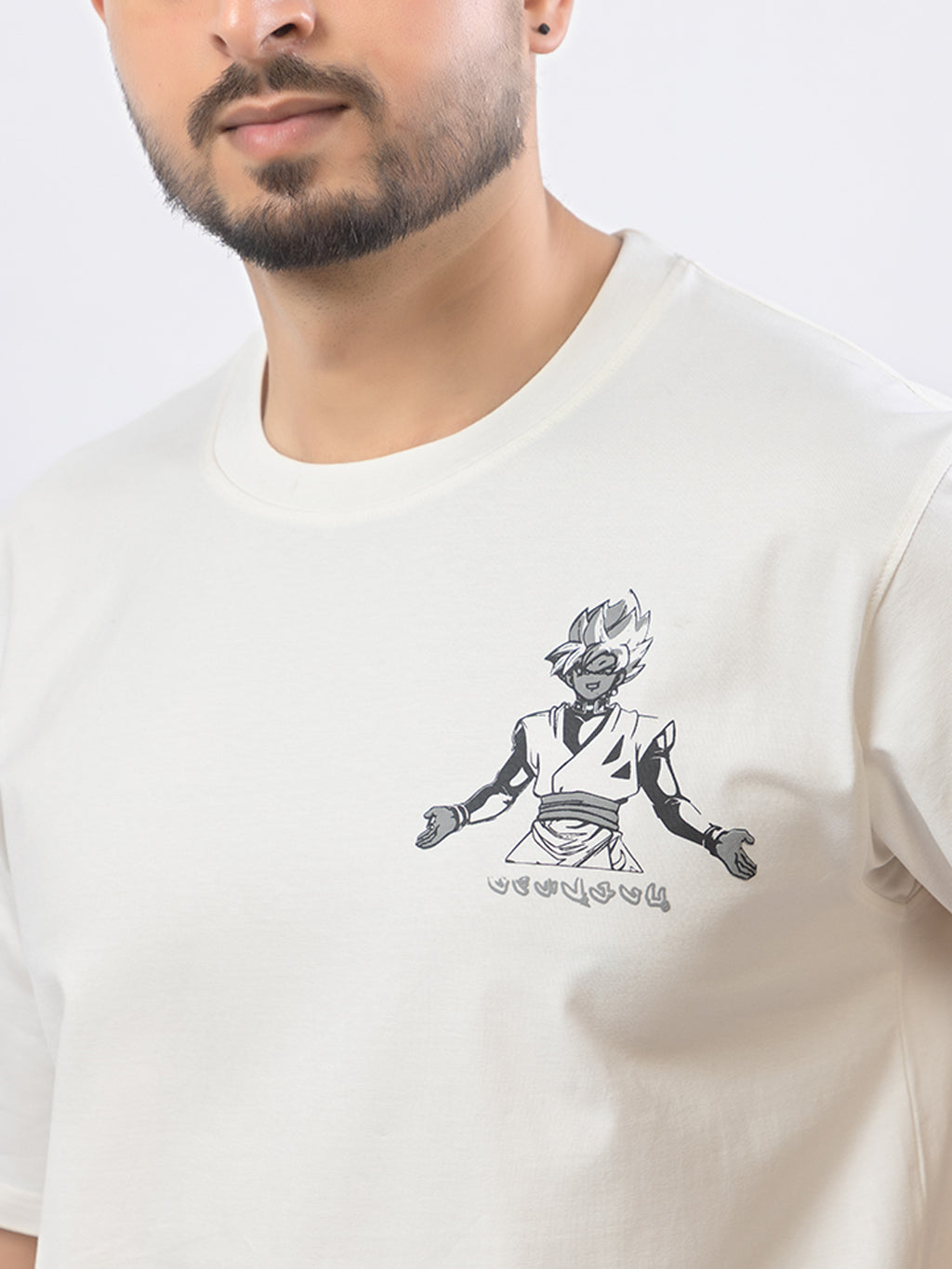 Men's Oversized Round Neck Printed Co-ord Set - White