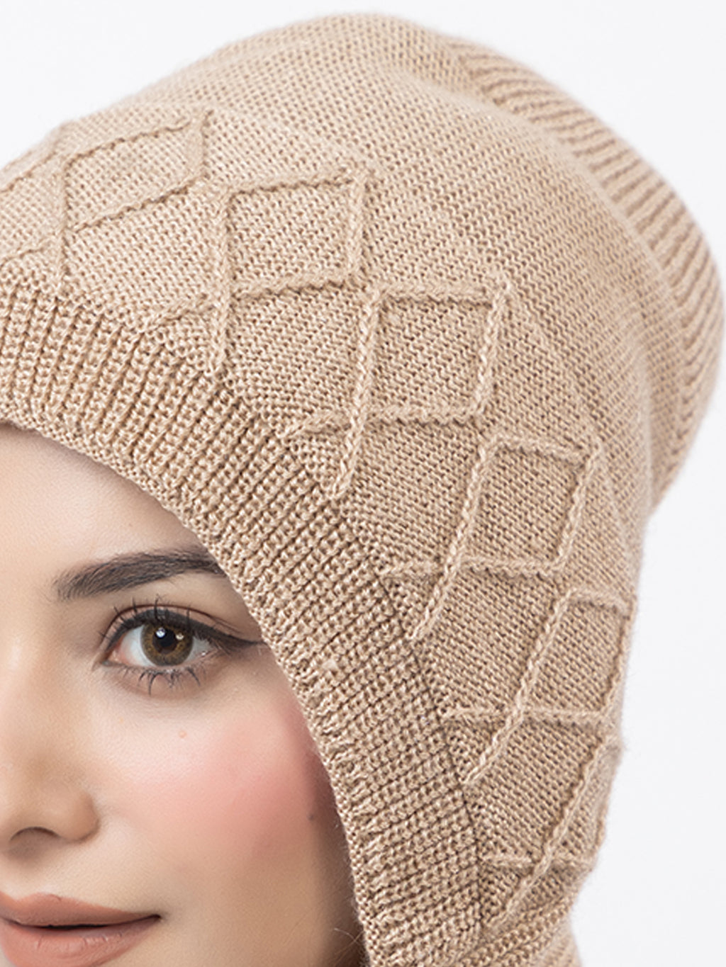 AMOLDO Women's Wool Beanie Fleece Cap with Attached Scarf- Cream