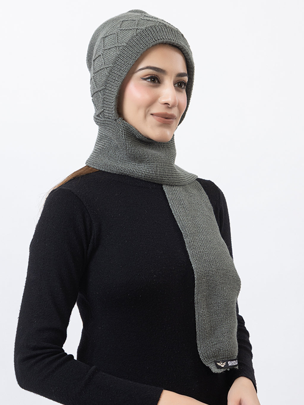 AMOLDO Women's Wool Beanie Fleece Cap with Attached Scarf- Grey